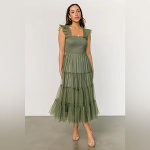Baltic Born Emma Smocked Tulle Dress / Sage / M